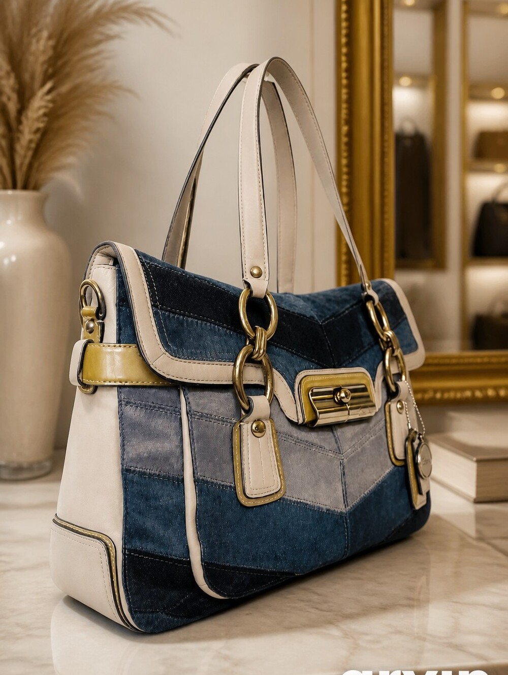 COLLECTOR'S COACH KRISTIN ELEVATED LEATHER & CALF HAIR PATCHWORK SATCHEL